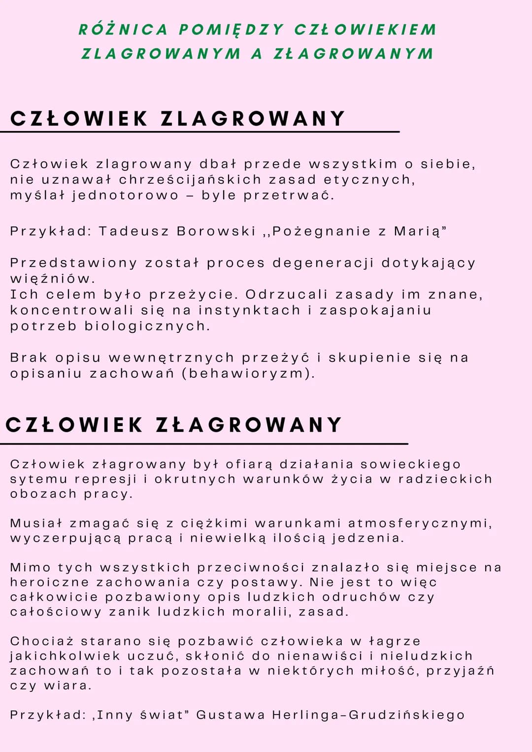 RÓŻNICA POMIĘDZY CZŁOWIEKIEM
ZLAGROWANYM A ZŁAGROWANYM
CZŁOWIEK ZLAGROWANY
Człowiek zlagrowany dbał przede wszystkim o siebie,
nie uznawał c