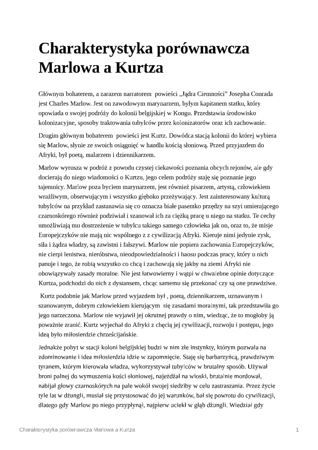Charakterystyka postaci w Jądrze ciemności - Marlow i Kurtz