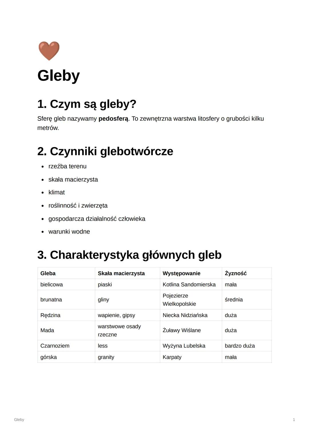 # Gleby

Gleby

1. Czym są gleby?

Sferę gleb nazywamy pedosferą. To zewnętrzna warstwa litosfery o grubości kilku
metrów.

2. Czynniki gleb
