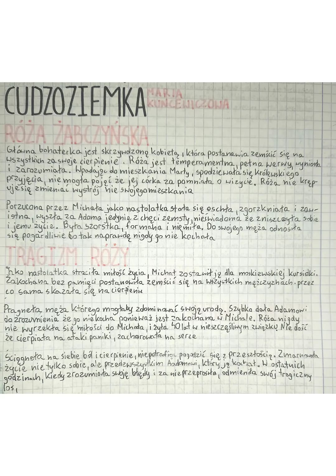 MARIA
CUDZOZIEMKA KUNCELICZONA
RÓŻA ŻABCZYŃSKA
Główna bohaterka jest skrzywdzoną kobietą, która postanawia zemścić się na
wszystkich za swoj