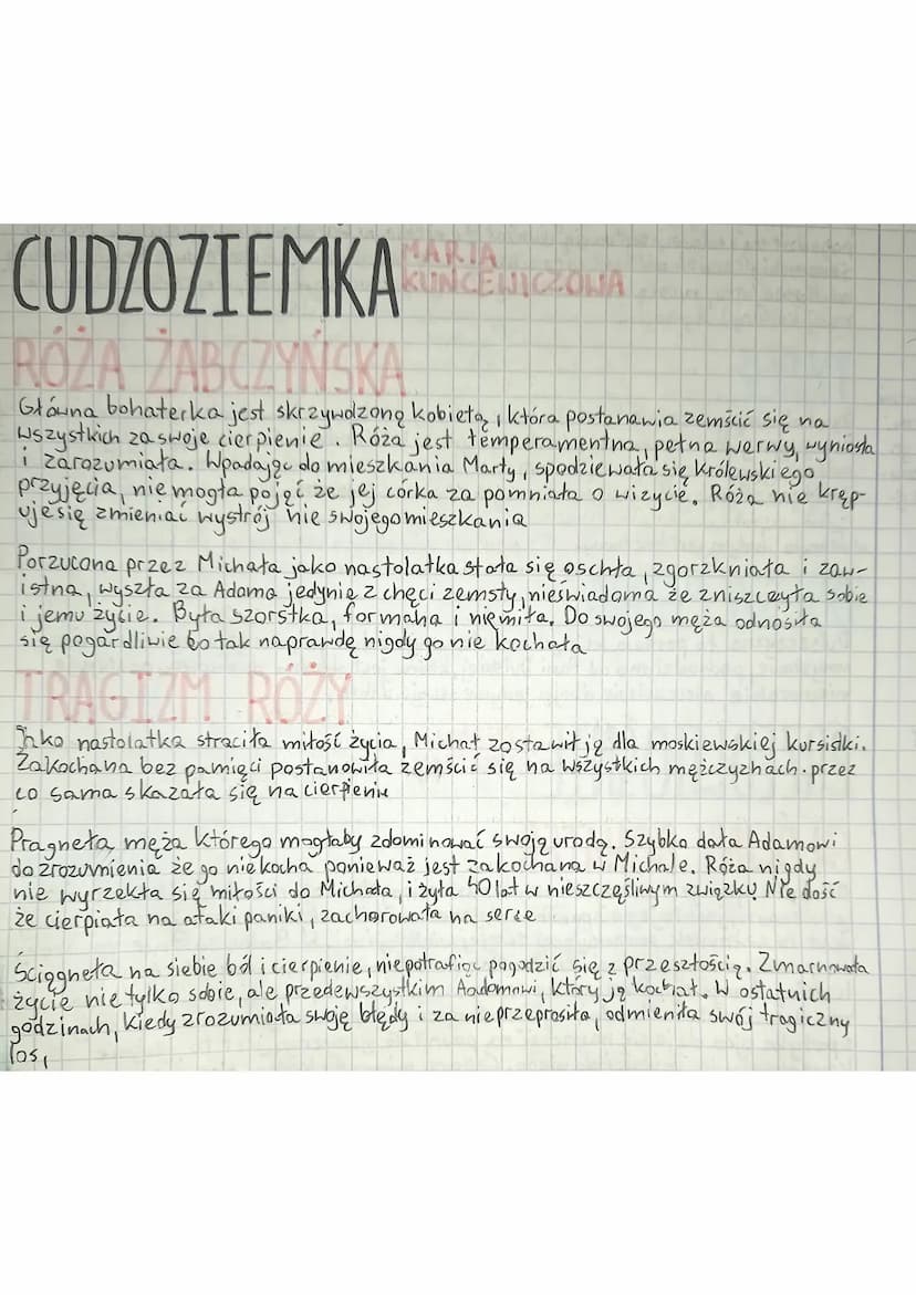 MARIA
CUDZOZIEMKA KUNCELICZONA
RÓŻA ŻABCZYŃSKA
Główna bohaterka jest skrzywdzoną kobietą, która postanawia zemścić się na
wszystkich za swoj