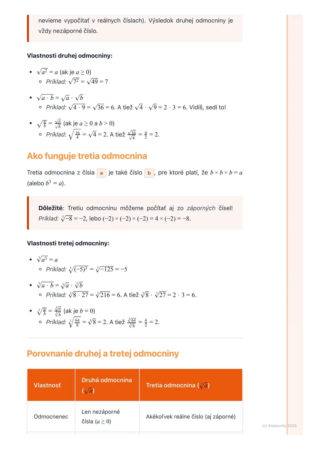 # Druhá a tretia odmocnina

1. Prehľad / úvod

Dnes sa budeme učiť o druhej a tretej odmocnine. Je to dôležité, lebo nám to
pomáha riešiť rô