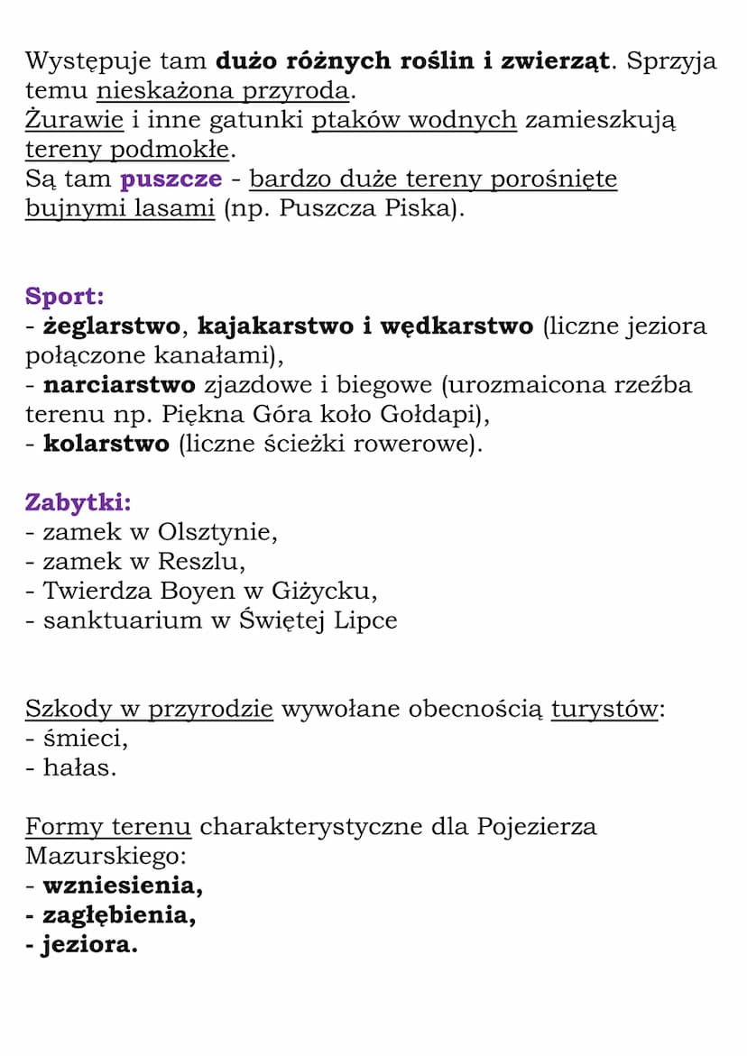 Krajobraz Pojezierza
Mazurskiego
W pasie pojezierzy znajdują się Pojezierza:
- Mazurskie (są tam największe jeziora),
- Pomorskie (jest tam 