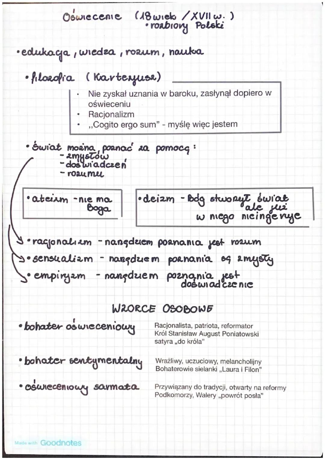 oświecenie notatka mapa myśli język polski matura epoka literacka 