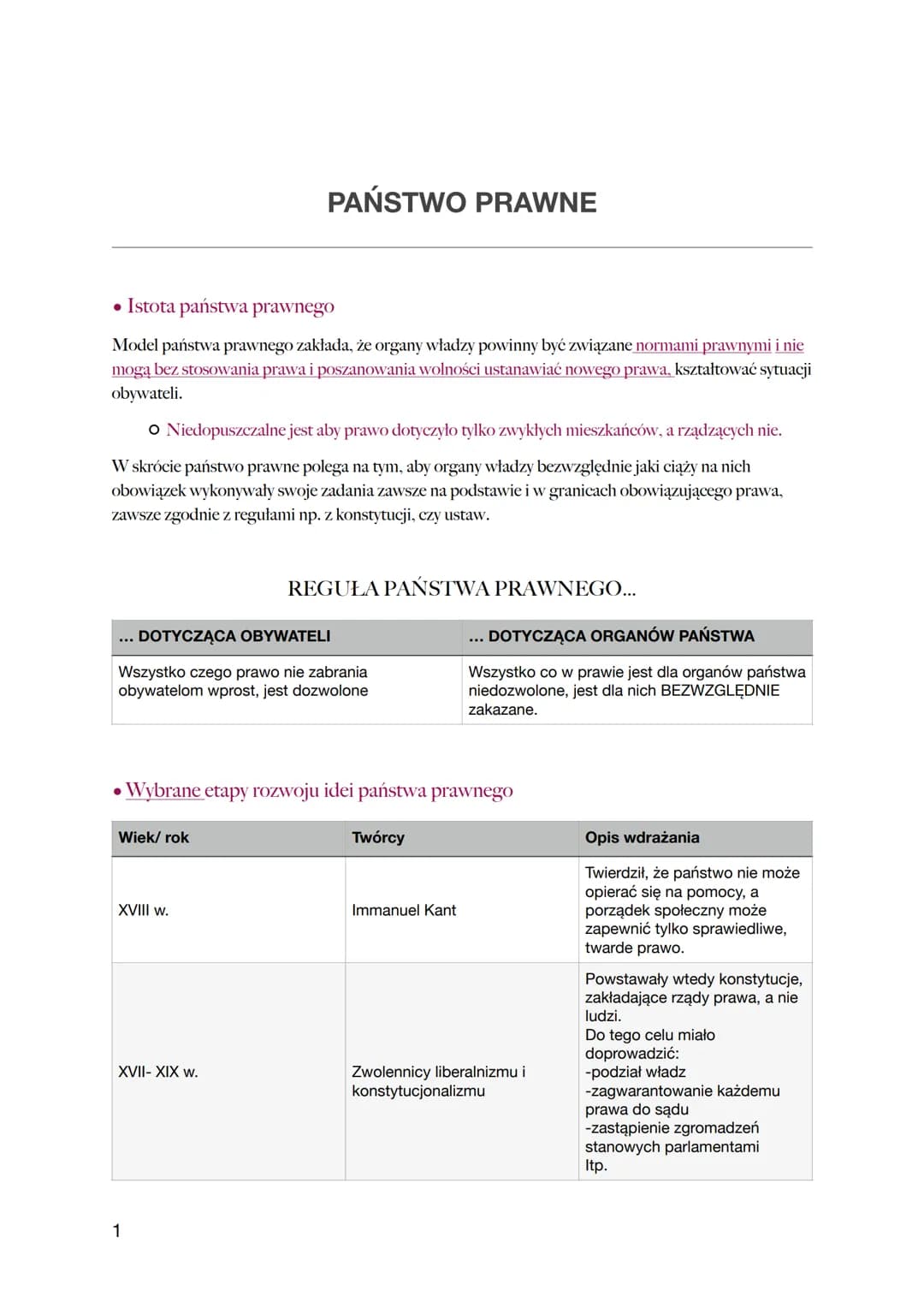• Istota państwa prawnego
Model państwa prawnego zakłada, że organy władzy powinny być związane normami prawnymi i nie
mogą bez stosowania p