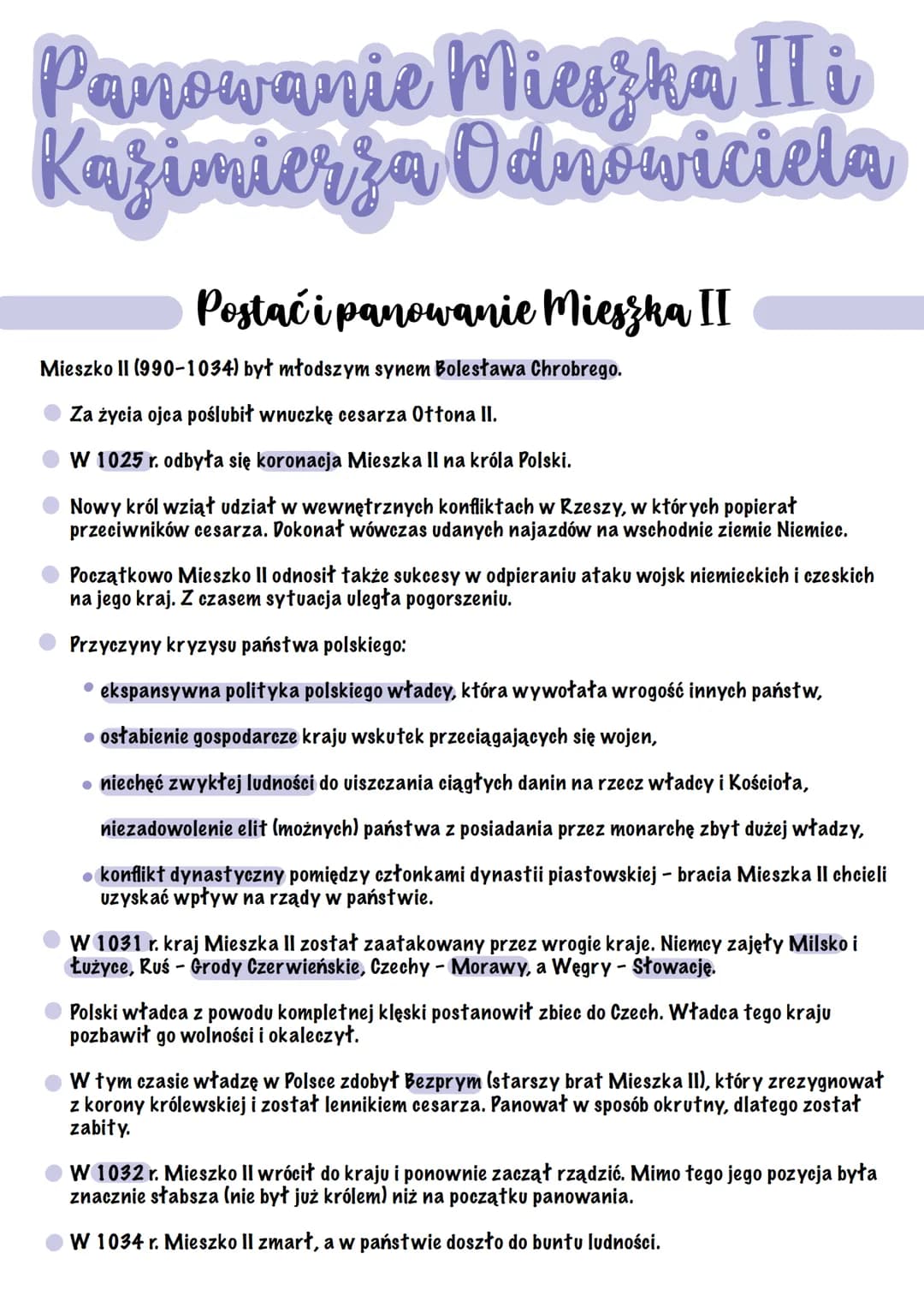 Panowanie Mieszka II i
Kazimierza Odnowiciela
Postać i panowanie Mieszka II
Mieszko II (990-1034) był młodszym synem Bolesława Chrobrego.
Za
