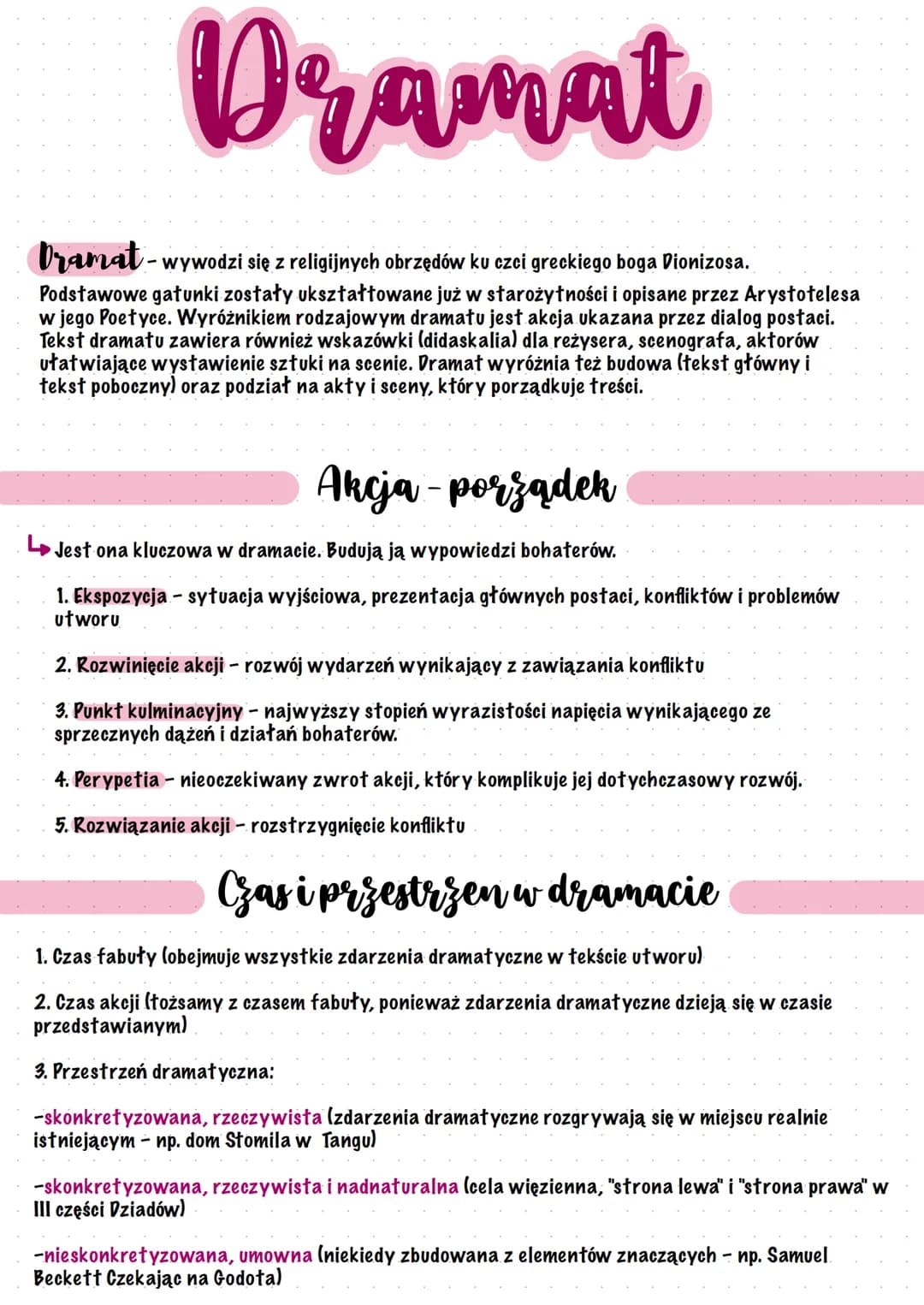 Dramat
Dramat-wywodzi się z religijnych obrzędów ku czci greckiego boga Dionizosa.
Podstawowe gatunki zostały ukształtowane już w starożytno