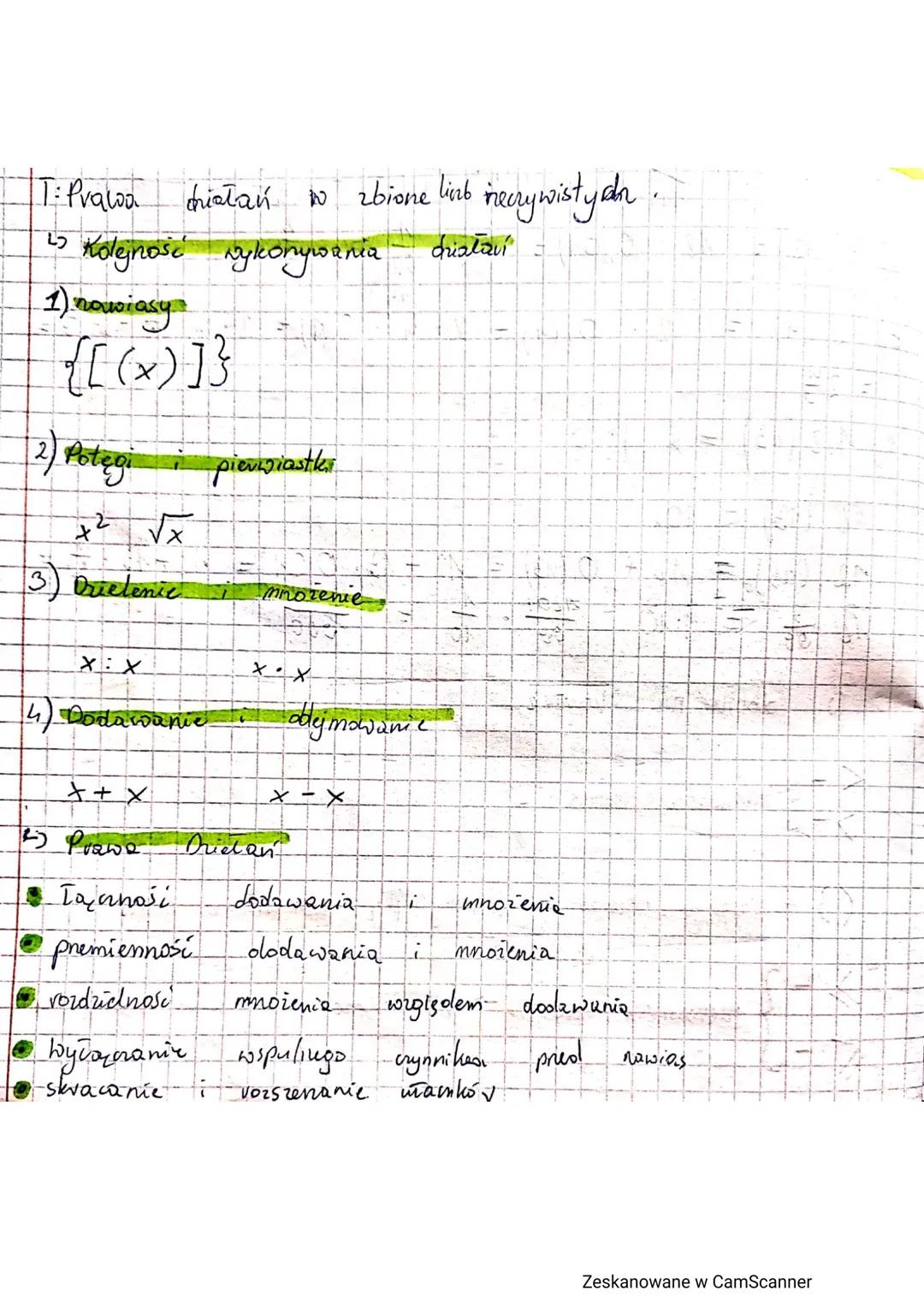 T: Prawa działań w zbione link ineczywisty an
25
działaví
Kolejność wykonywania
1) noviasy
{[(x)]}
(2) Potęgi
+² √x
3) Drielenic
XX
(4) Doda