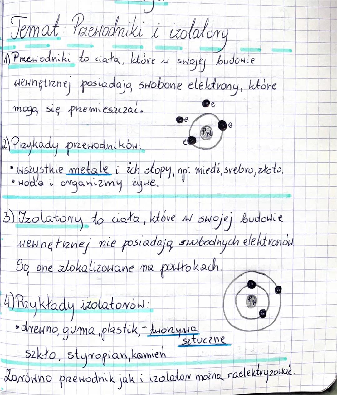 Temat Przewodniki
Л
(1) Przewodniki to ciała, które w
wewnętrznej posiadają swobone elektrony, które
mogą się przemieszczać.
izolatory
swoje