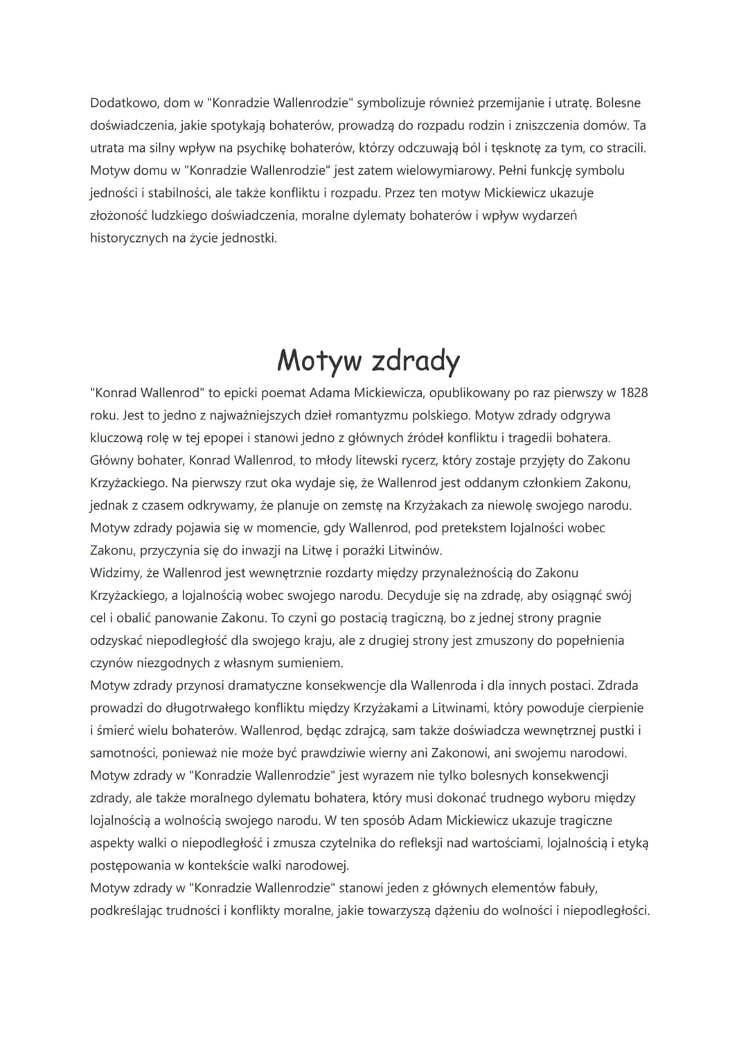 Konrad Wallenrod-motywy
Motyw ojczyzny
Głównym wątkiem powieści poetyckiej Konrad Wallenrod" jest motyw ojczyzny. Bohaterowie
kierują się w 