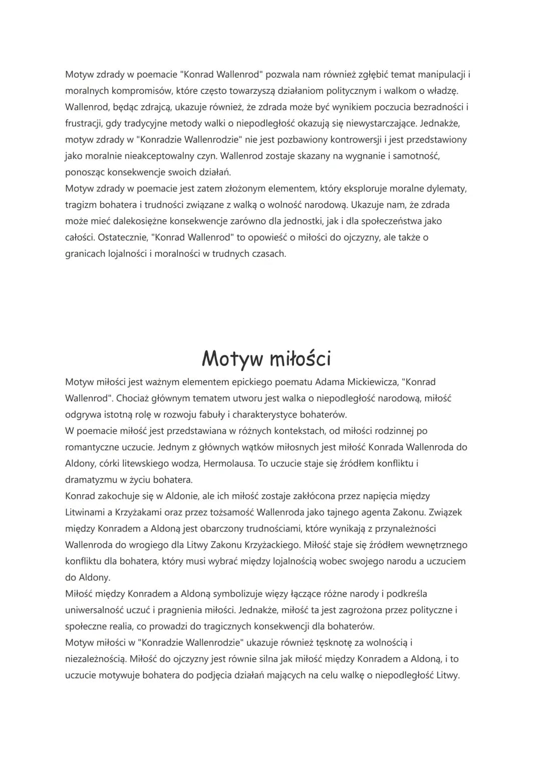 Konrad Wallenrod-motywy
Motyw ojczyzny
Głównym wątkiem powieści poetyckiej Konrad Wallenrod" jest motyw ojczyzny. Bohaterowie
kierują się w 