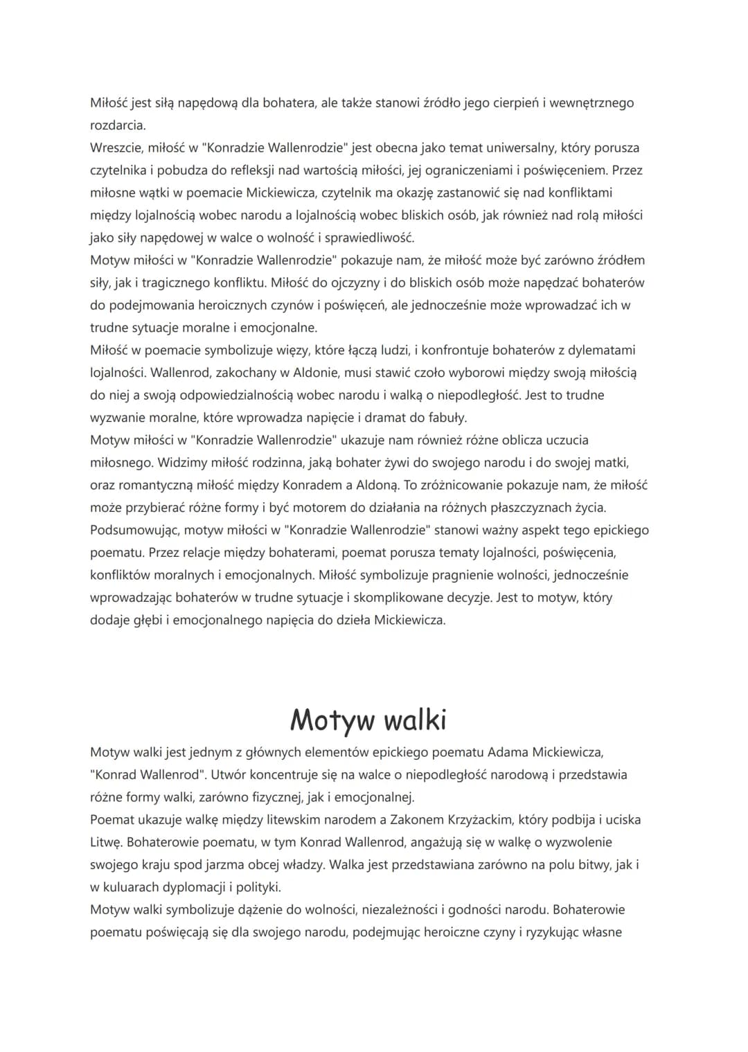 Konrad Wallenrod-motywy
Motyw ojczyzny
Głównym wątkiem powieści poetyckiej Konrad Wallenrod" jest motyw ojczyzny. Bohaterowie
kierują się w 