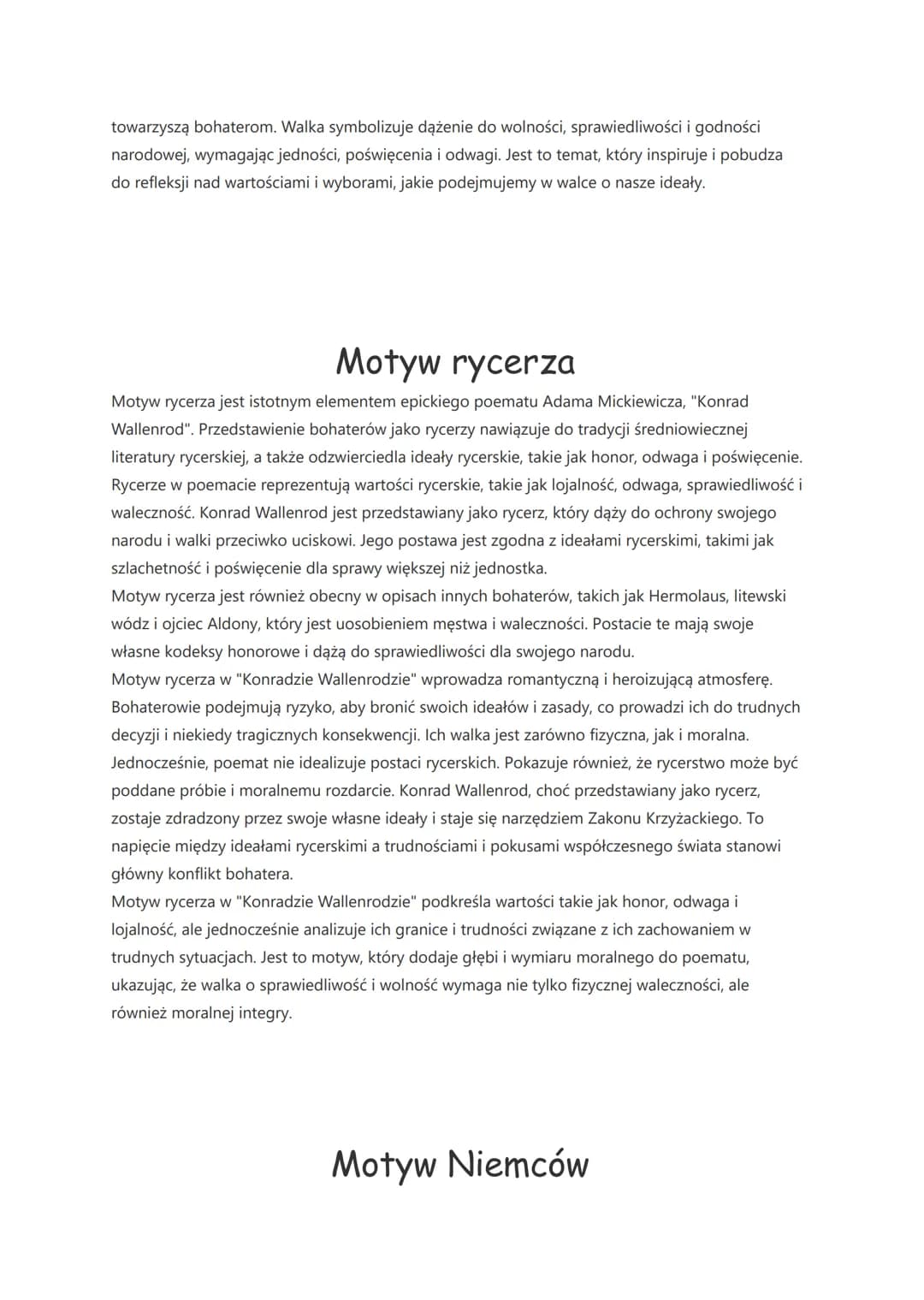 Konrad Wallenrod-motywy
Motyw ojczyzny
Głównym wątkiem powieści poetyckiej Konrad Wallenrod" jest motyw ojczyzny. Bohaterowie
kierują się w 