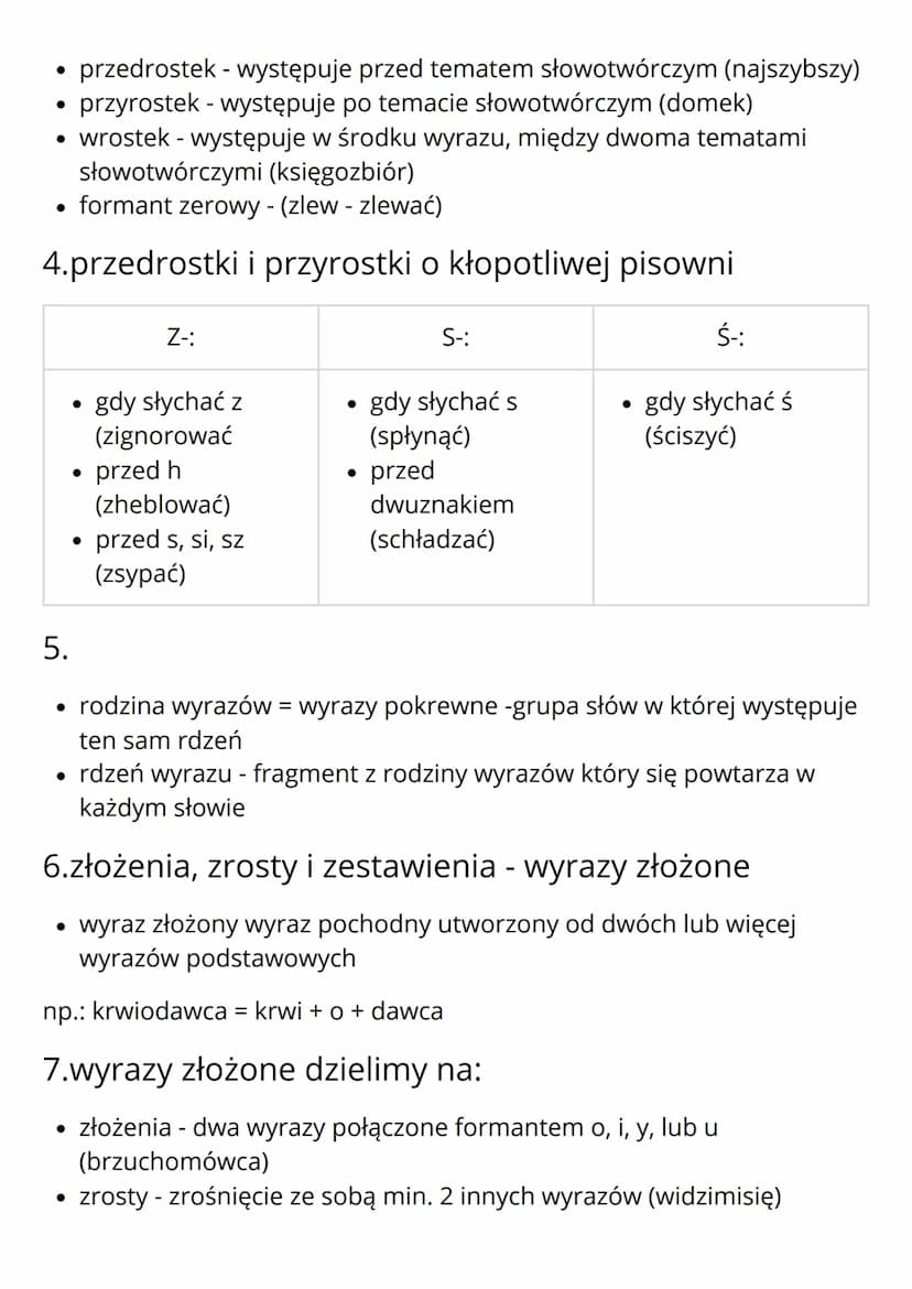--- OCR Start ---
Słowotwórstwo
1.Budowa słowotwórcza wyrazów
wyrazy pochodnie - wyrazy utworzone od innych słów
wyrazy podstawowe - słowa o