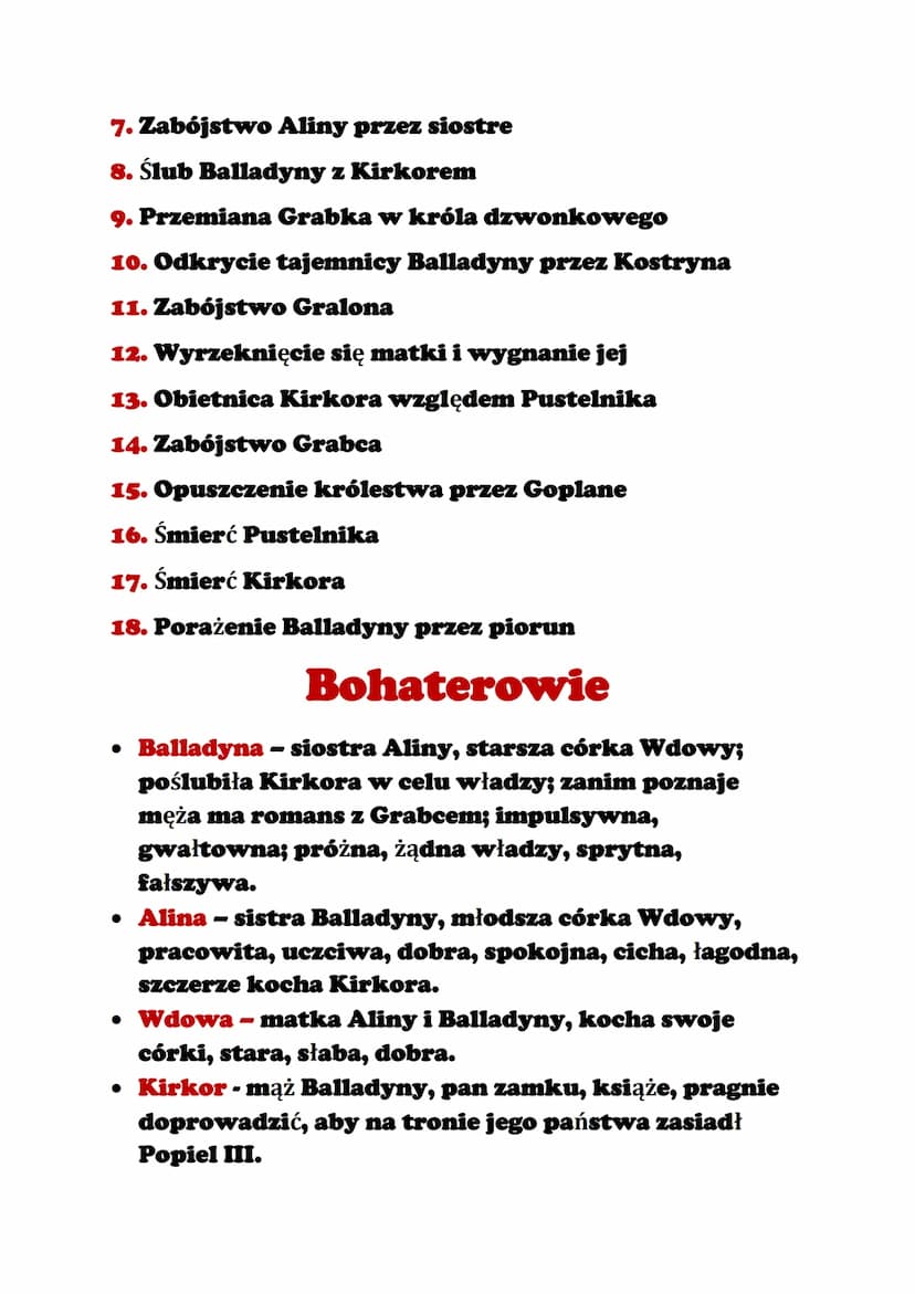 Balladyna
• Czas akcji: 4 dni
• Miejsce akcji: okolice Jeziora Gopło, Gniezno
• „Balladyna" jest dramatem
• Gatunkiem utworu jest tragedia
M