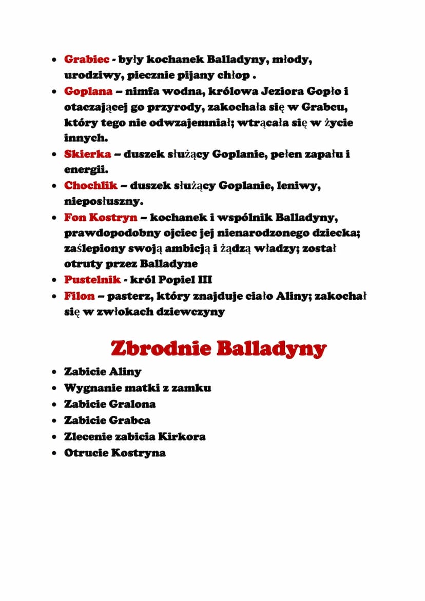 Balladyna
• Czas akcji: 4 dni
• Miejsce akcji: okolice Jeziora Gopło, Gniezno
• „Balladyna" jest dramatem
• Gatunkiem utworu jest tragedia
M