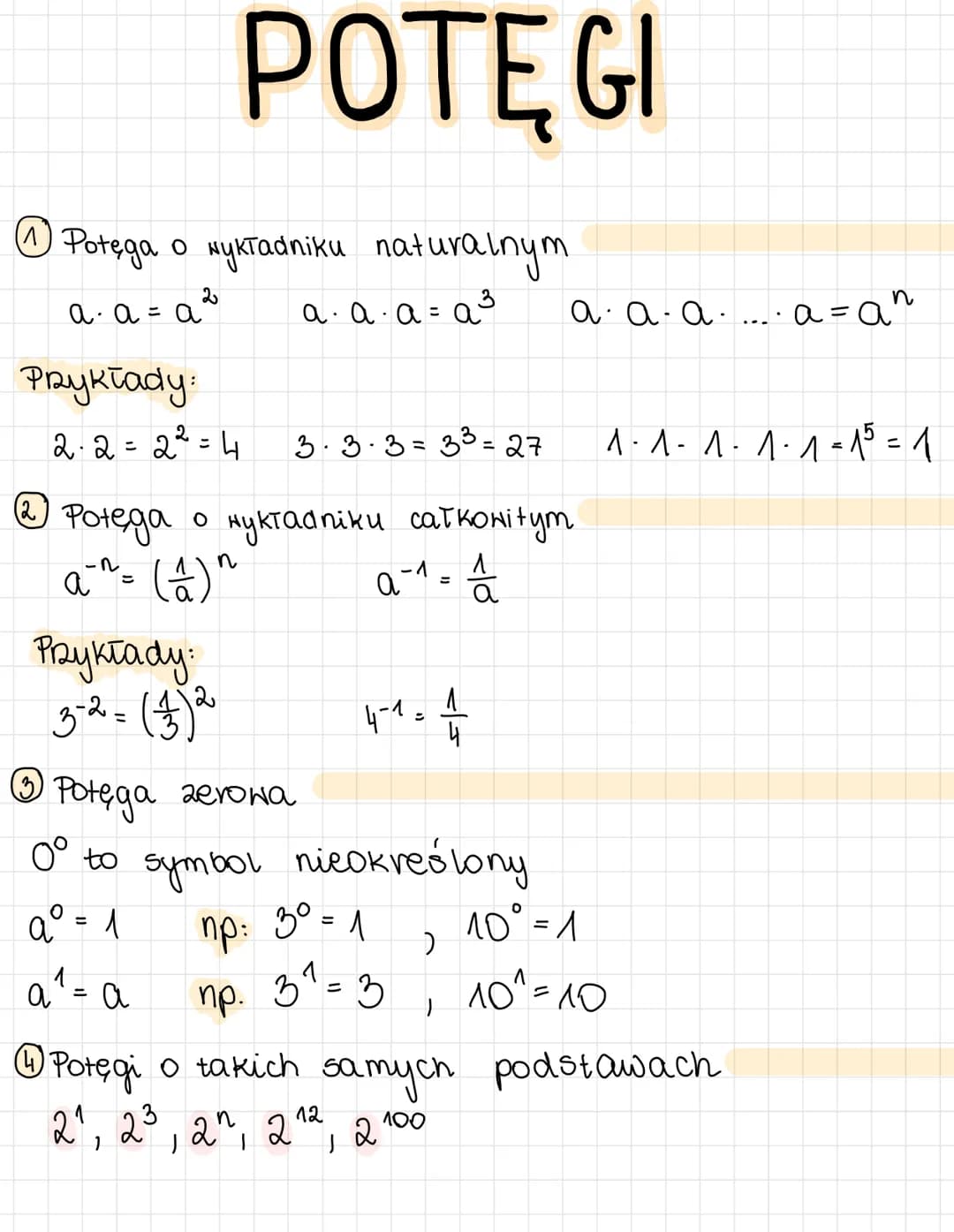 1 Potęga o NykTadniku naturalnym
a·a=a² a·a·a=a³
Przykłady:
2-2=2²=4 3·3·3=3³=27
12
POTĘGI
Przykłady:
3-2=(1) 2
Potęga o wykładniku całkowit