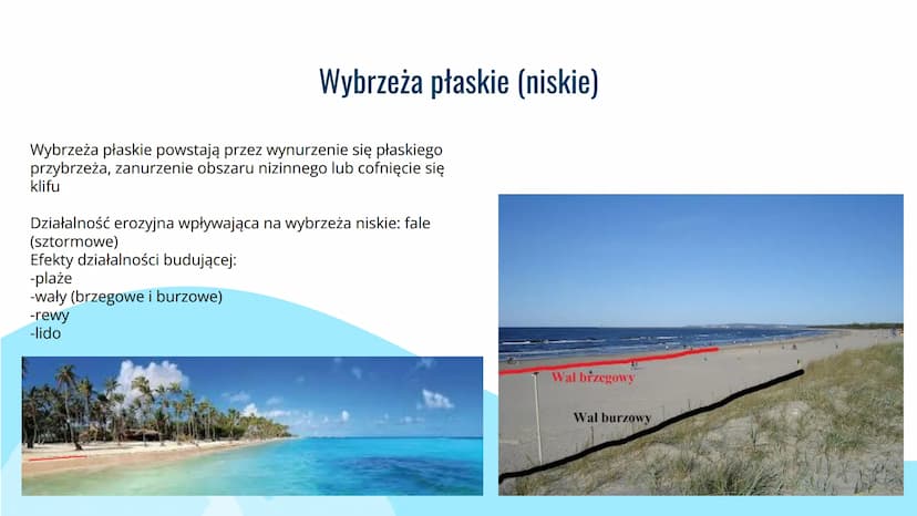 Rzeźbotwórcza
działalność
morza Czynniki warunkujące niszczącą działalność morza
-Siła fal
-Wysokość fal
-Pływy
-Rodzaj skał budujących wybr