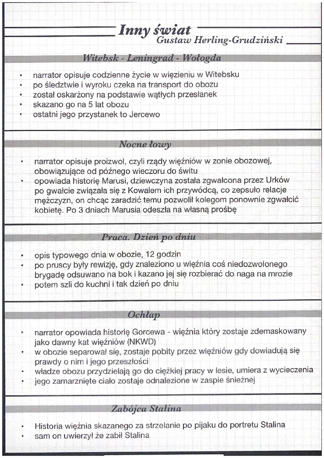 inny świat Gustaw Herling-Grudziński streszczenie lektury 