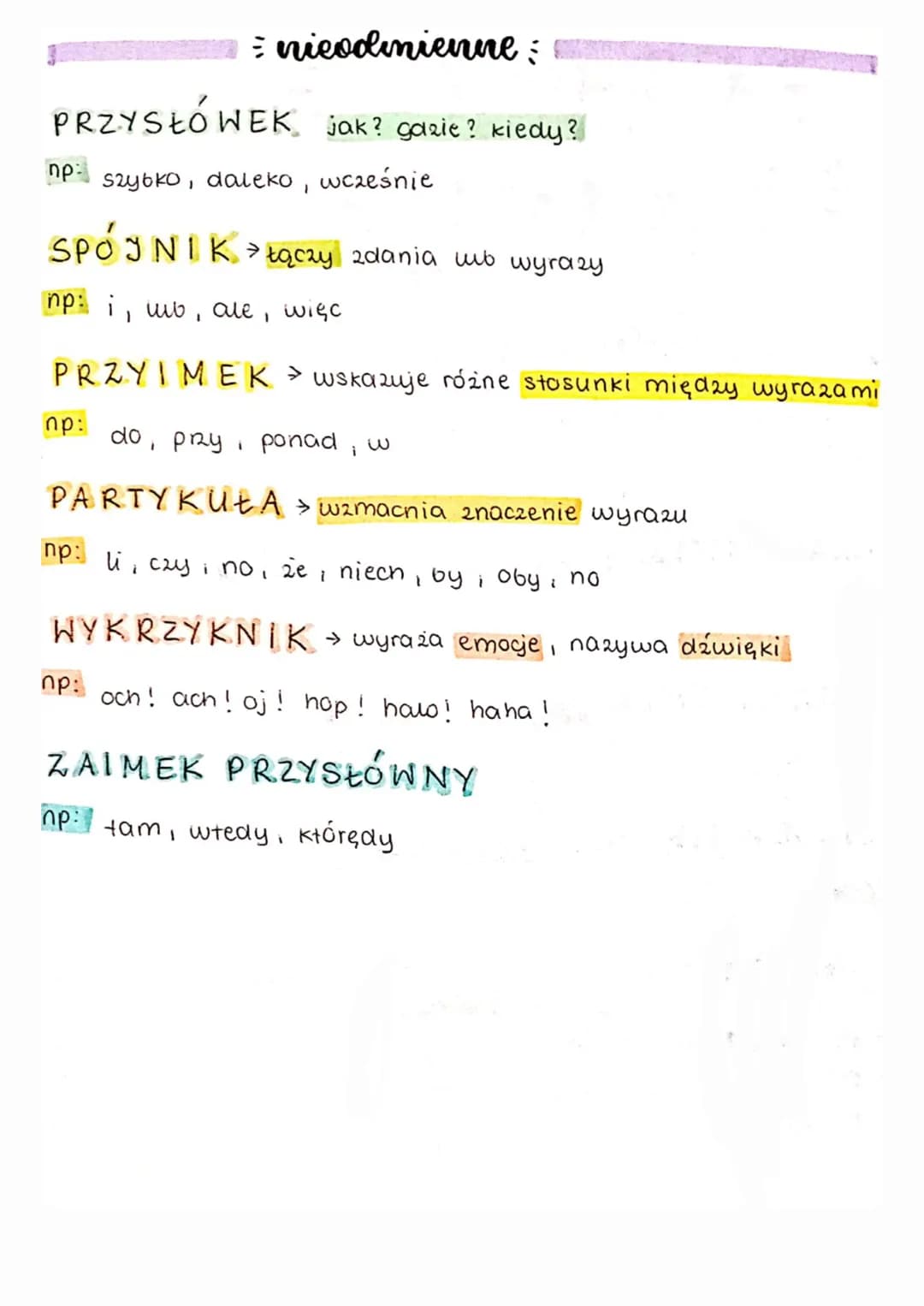 = części =
• mowy:
= odmienne :
RZECZOWNIK kto? co?!
np:
CZASOWNIK
np:
kot, pies, uczeń, drzewo, trawa, stońce
np:
rysuje, rysuję, będzie ry
