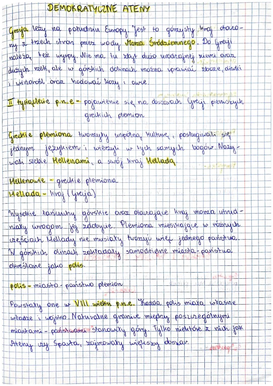 # DEMOKRATYCZNE ATENY

Greja lety na południu Europy. Jest to gorzysty kraj otaro-
ny $z$ trzech stron pozez wody Morza Śródziemnego. Do Gre