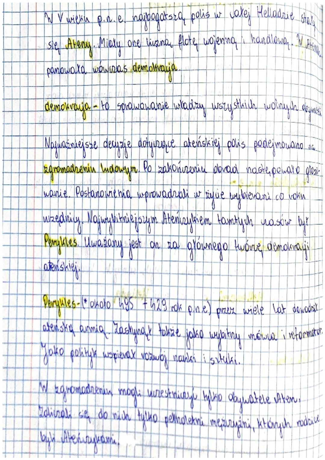 # DEMOKRATYCZNE ATENY

Greja lety na południu Europy. Jest to gorzysty kraj otaro-
ny $z$ trzech stron pozez wody Morza Śródziemnego. Do Gre