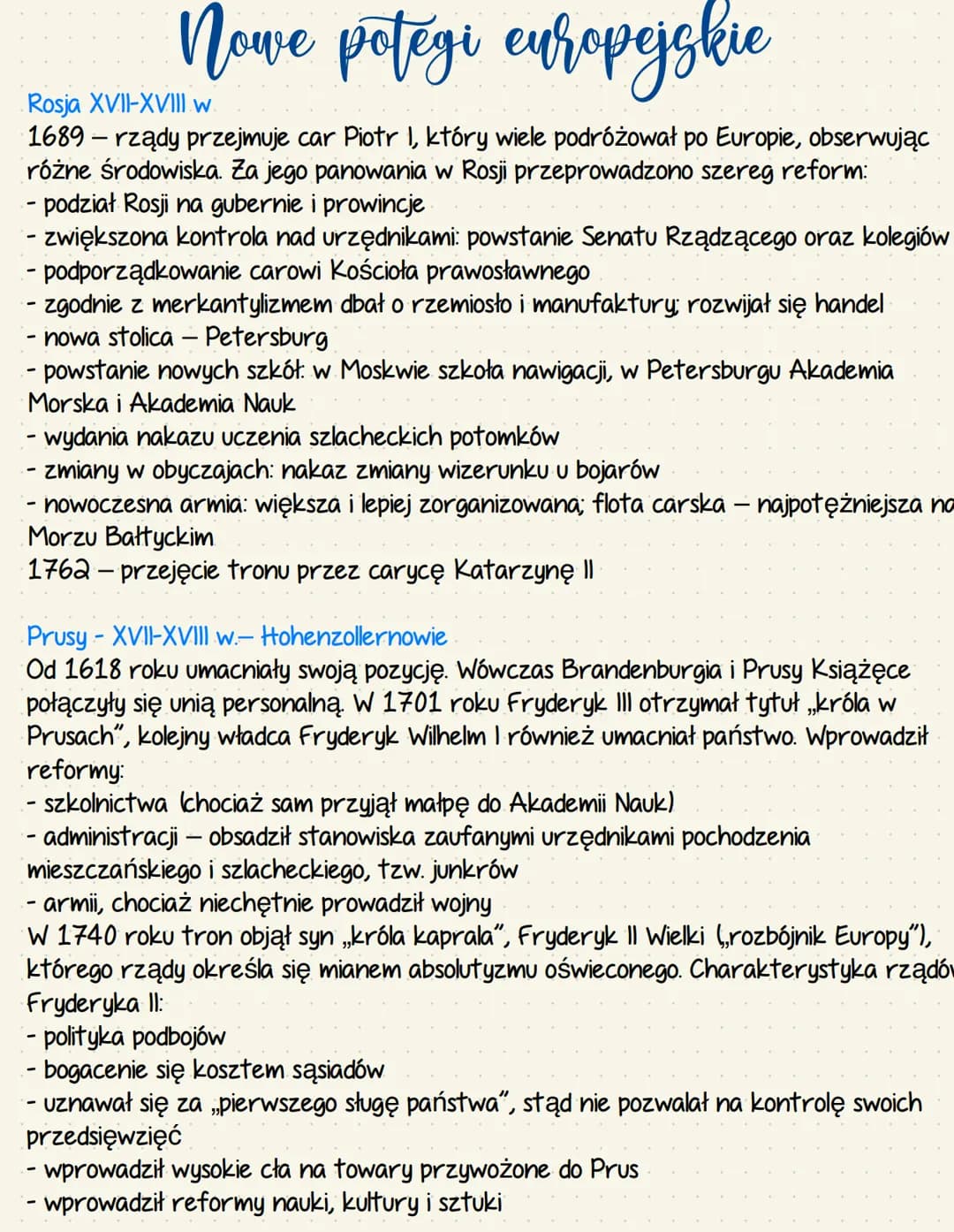 Rosja XVII-XVIII w.
1689 - rządy przejmuje car Piotr I, który wiele podróżował po Europie, obserwując
różne środowiska. Za jego panowania w 