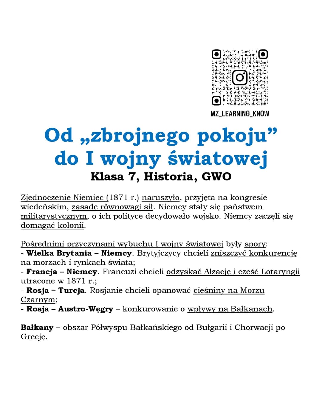 Od „zbrojnego pokoju”  do I wojny światowej GWO kl 7