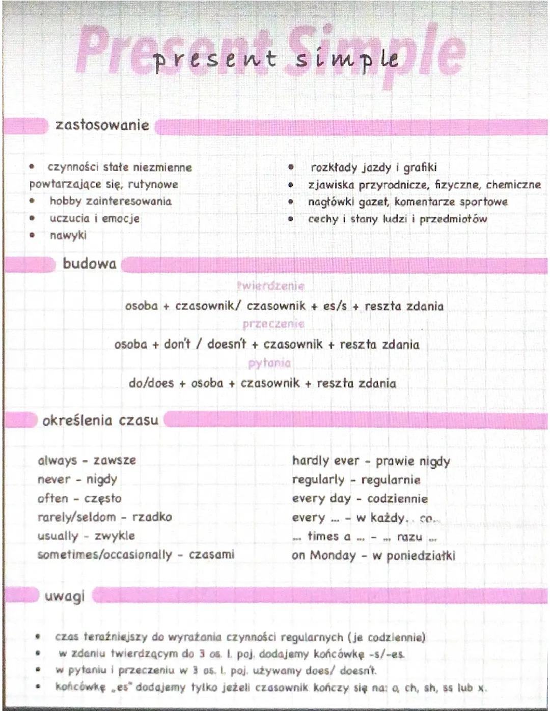 Notatki do Nauki Angielskiego: Czasy Present Simple