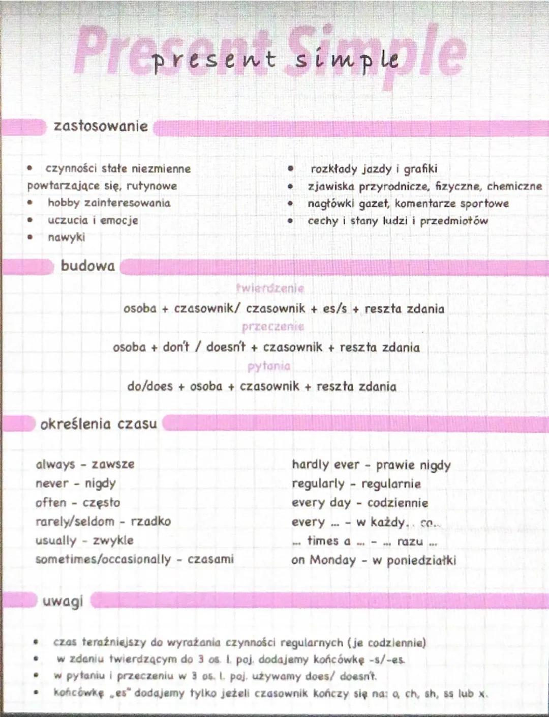 Prepresent Simple le
si
zastosowanie
⚫ czynności state niezmienne
powtarzające się, rutynowe
⚫ hobby zainteresowania
uczucia i emocje
⚫ nawy