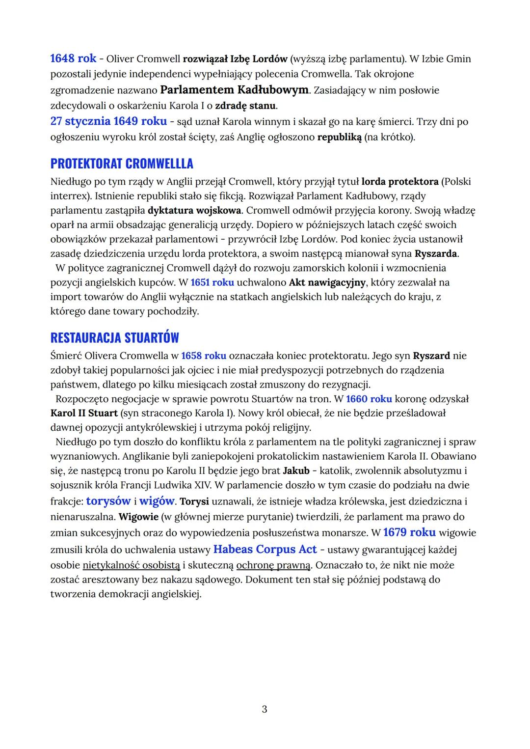 --- OCR Start ---
Angielska wojna domowa
XVII wiek → wiek wojen
Anglia → królewska monarchia parlamentarna
Głową Kościoła jest monarcha - ko
