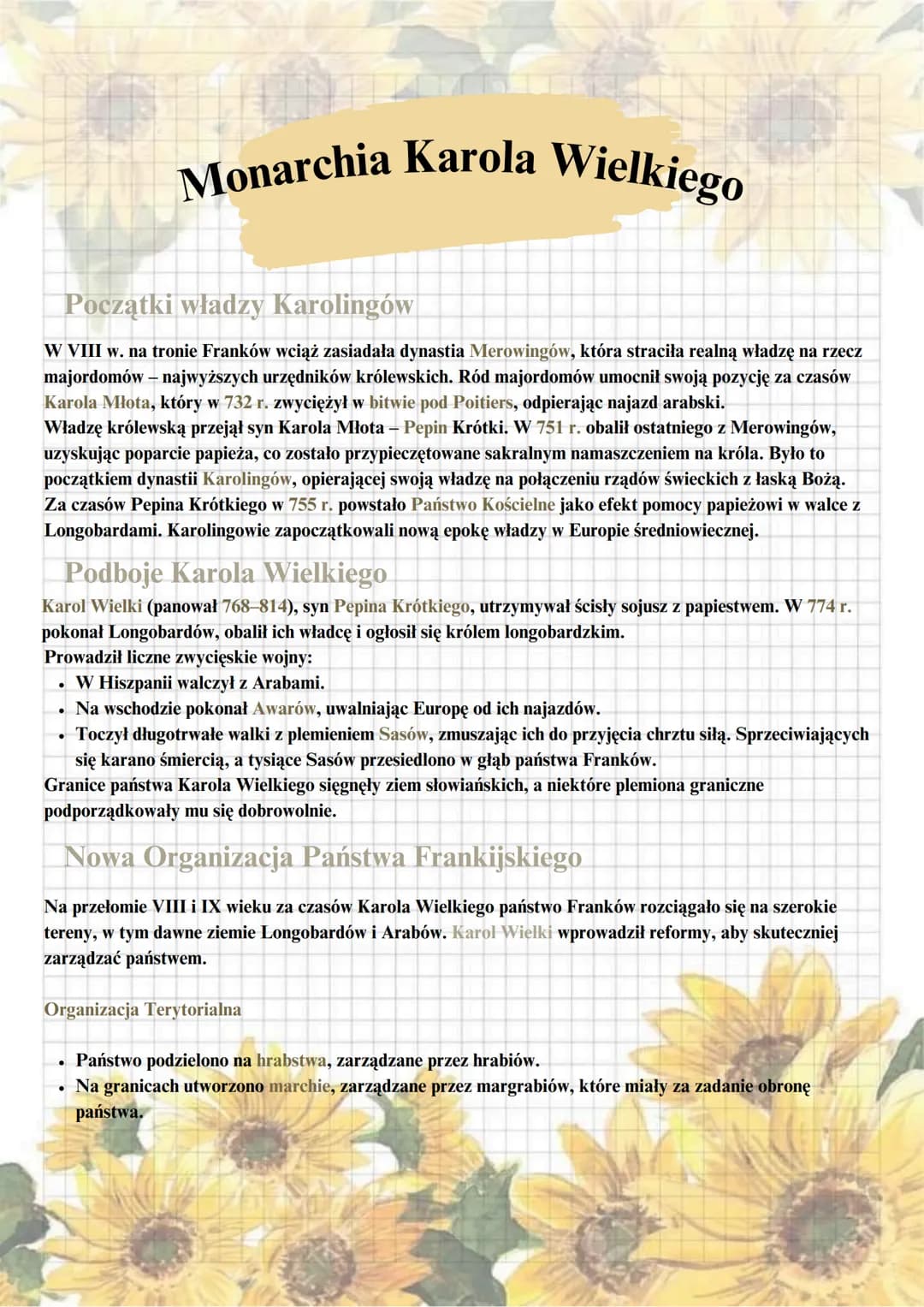 --- OCR Start ---
Monarchia Karola Wielkiego
Początki władzy Karolingów
W VIII w. na tronie Franków wciąż zasiadała dynastia Merowingów, któ