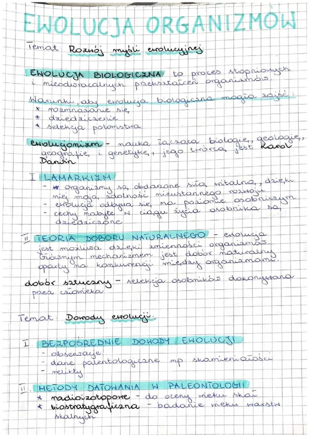 EWOLUCHA ORGANIZMOW- rozwoj mysli ewolucyjnej, dowody ewolucji, dobór naturalny, gatunek i populacja
