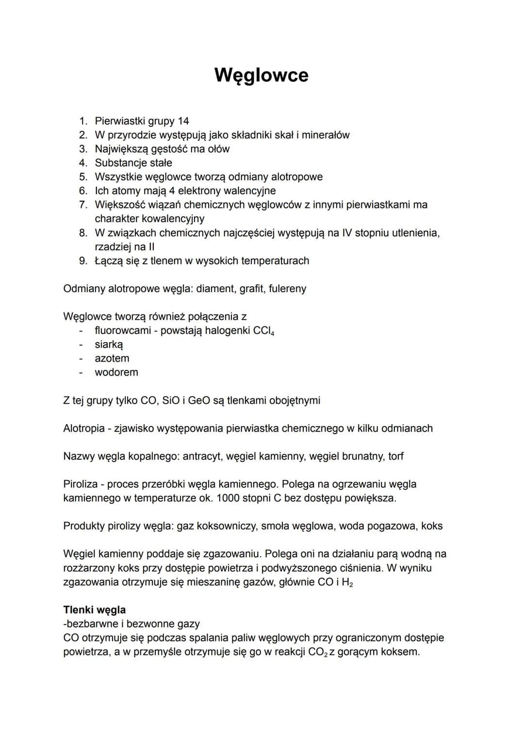 Węglowce
1. Pierwiastki grupy 14
2. W przyrodzie występują jako składniki skał i minerałów
3. Największą gęstość ma ołów
4. Substancje stałe