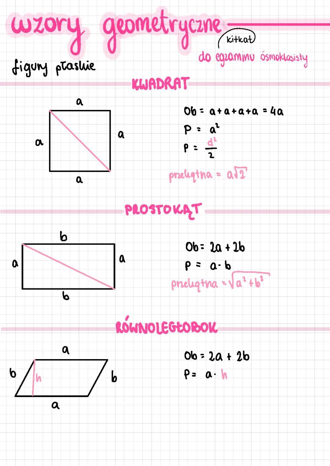 Figury na płaszczyźnie - Klasa 8 Sprawdzian PDF: Wzory i Zagadki