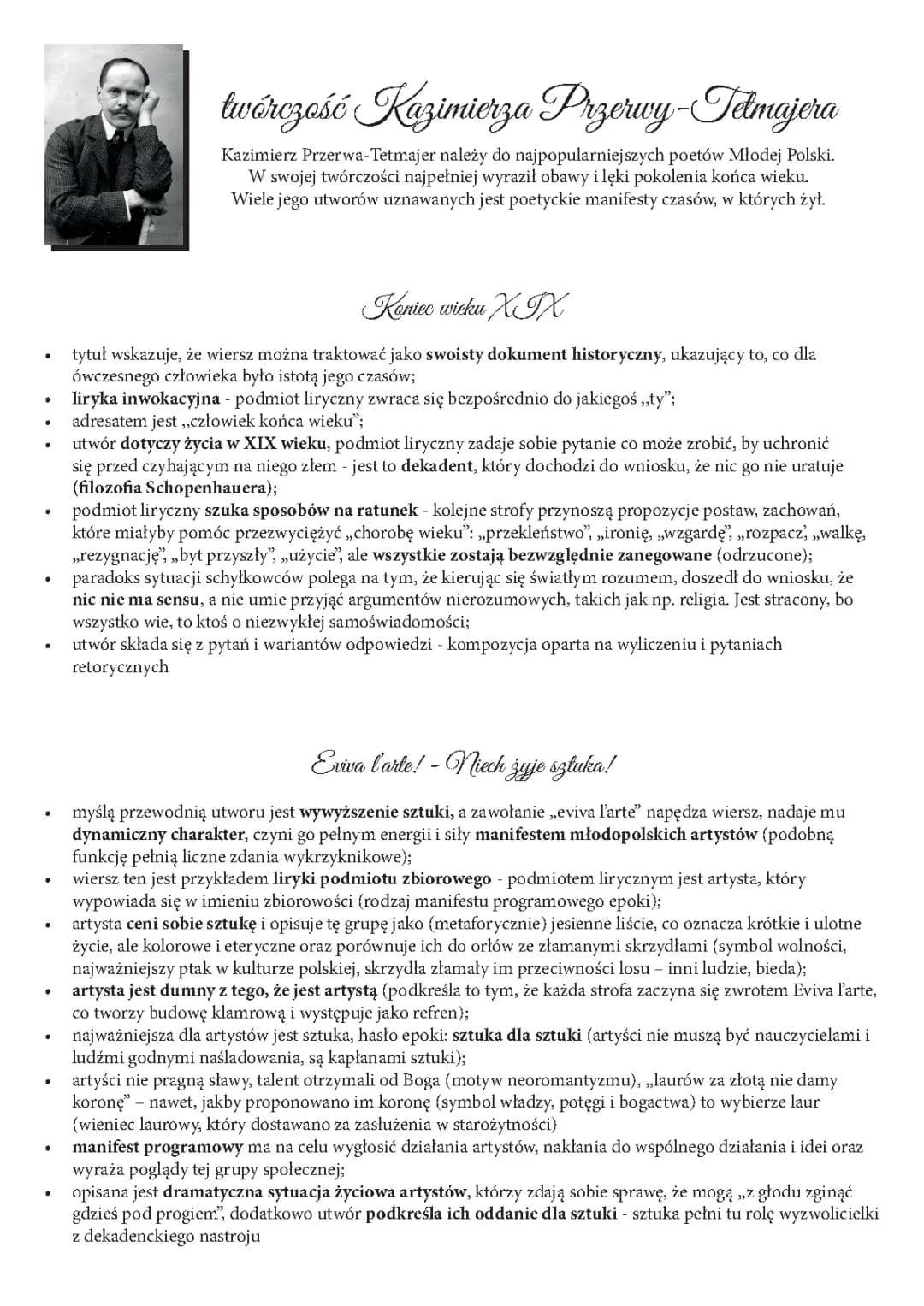 Kazimierz Przerwa Tetmajer - Koniec wieku XIX, Eviva l'arte!