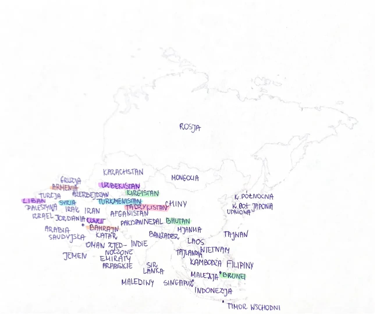 GRUZJA
ARMENIA
KAZACHSTAN
URBEKISTAN
TURKMENISTAN
LIBAN SYRIA
PALESTYNA IRAK IRAN
KRAEL JORDANIA CUNEIT
TURCJA AZERBEJDZAN KIRGISTAN
CHINY
T