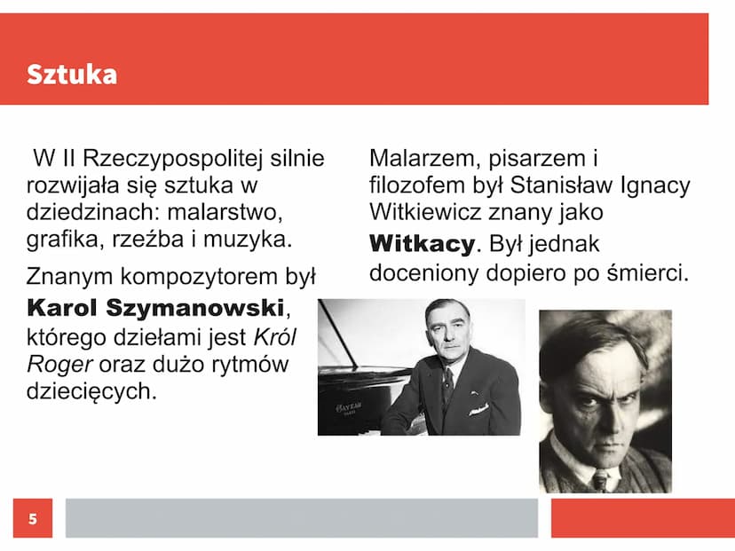 Nauka i kultura II Rzeczypospolitej Nauka
Mało osób kończyło szkołę wyższą
ponieważ, była płatna.
Najważniejszą rolę pełniła szkoła
Iwowsko-