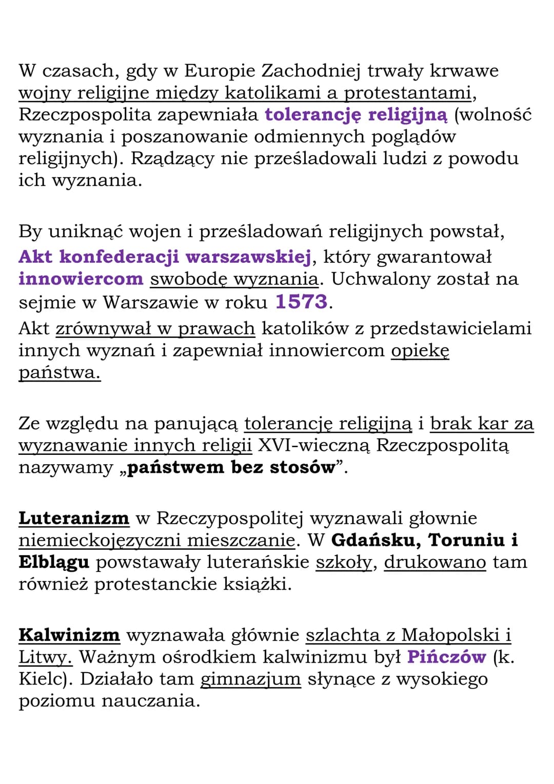 Państwo bez stosów
Rzeczpospolita Obojga Narodów była państwem
wielonarodowym i wielowyznaniowym.
Większość Polaków i Litwinów była wyznania