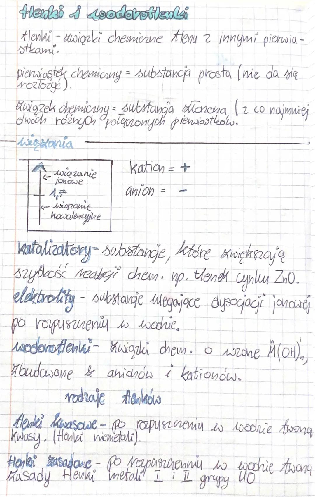 Tlenki i Wodorotlenki - Klasa 7, 8 i 1 Liceum, Sprawdziany i Testy