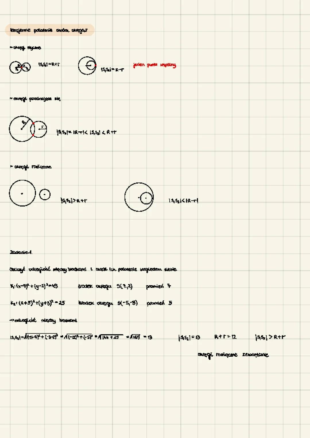Wzajemne położenie dwóch okręgów - Zadania i wzory