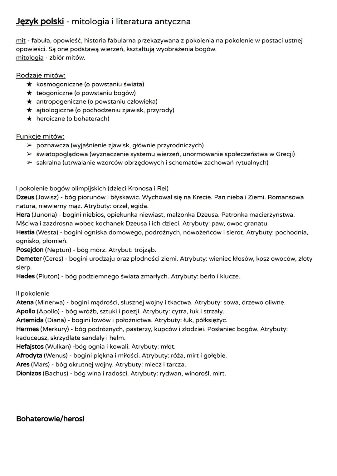 Język polski - mitologia i literatura antyczna
mit - fabuła, opowieść, historia fabularna przekazywana z pokolenia na pokolenie w postaci us