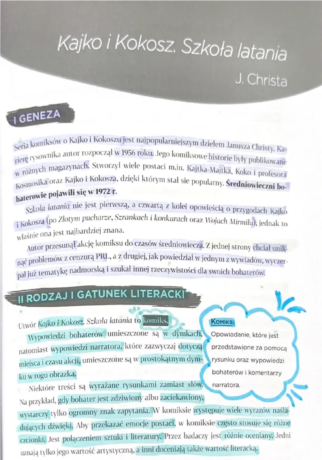 # Kajko i Kokosz. Szkoła latania
J. Christa

# I GENEZA
Seria komiksów o Kajko i Kokoszu jest najpopularniejszym dziełem Janusza Christy. Ka