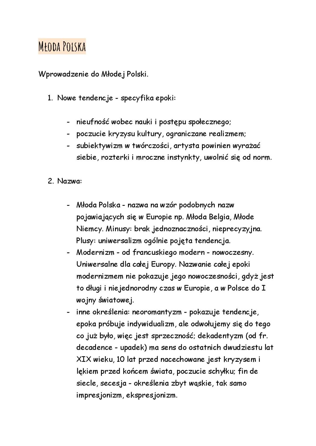 Młoda Polska. Wprowadzenie do Młodej Polski.