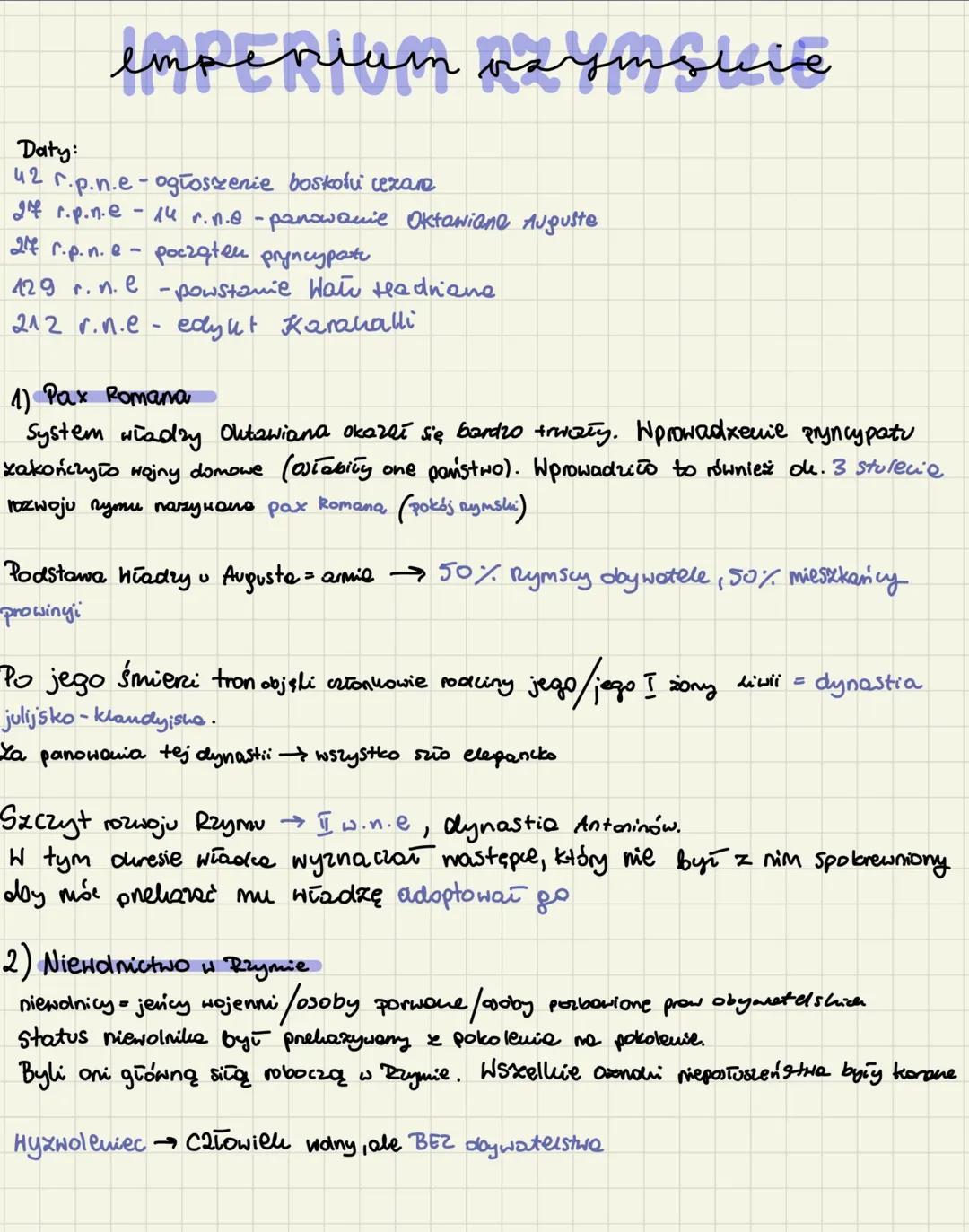 imperiam nzymskie
Daty:
42 r.p.n.e- ogłoszenie boskolu vezane
2 r.p.n.e - 14 r. n.@ -panowanie Oktawiane Auguste
مسلمة
2 r.p. n. e- począłen