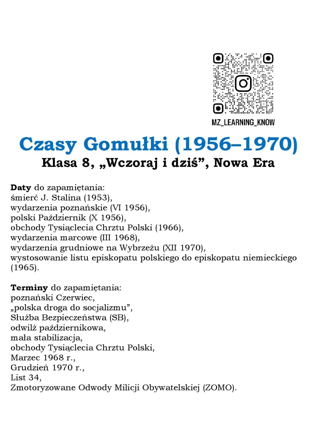 Czasy Gomułki (1956–1970) Klasa 8, „Wczoraj i dziś”, Nowa Era