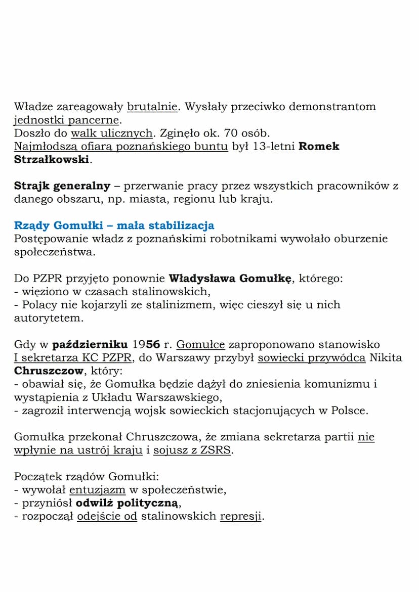 --- OCR Start ---
Istotne osoby:
Władysław Gomułka,
kardynał Stefan Wyszyński,
Romek Strzałkowski.
PRL po śmierci Stalina
W Polsce po śmierc