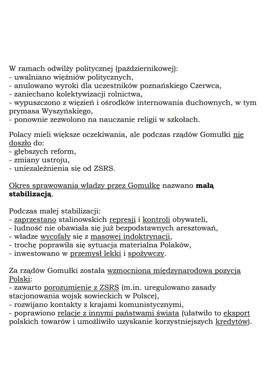 --- OCR Start ---
Istotne osoby:
Władysław Gomułka,
kardynał Stefan Wyszyński,
Romek Strzałkowski.
PRL po śmierci Stalina
W Polsce po śmierc