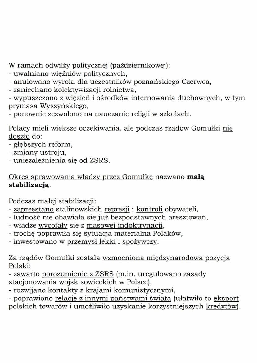 --- OCR Start ---
Istotne osoby:
Władysław Gomułka,
kardynał Stefan Wyszyński,
Romek Strzałkowski.
PRL po śmierci Stalina
W Polsce po śmierc