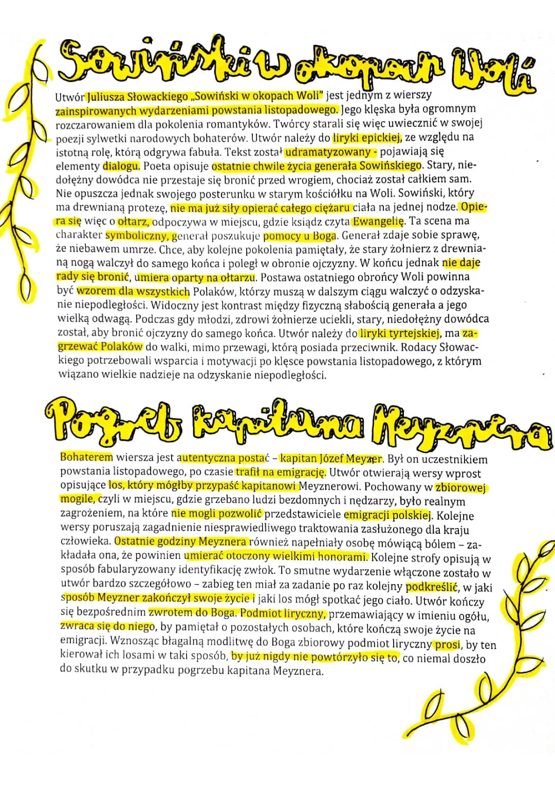 Juliusz Słowacki- "Sowiński w okopach Woli" "Pogrzeb kapitana Meyznera"